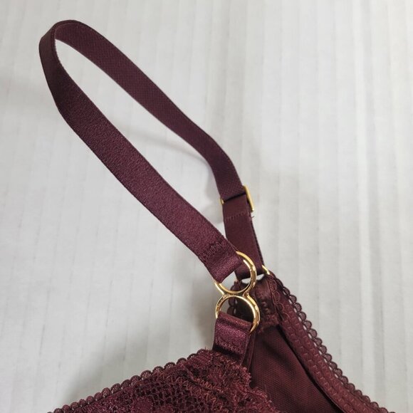 2 Aerie Red & Maroon Lace Longline Underwire Supportive Balconette Bra Size 32D - Picture 13 of 16